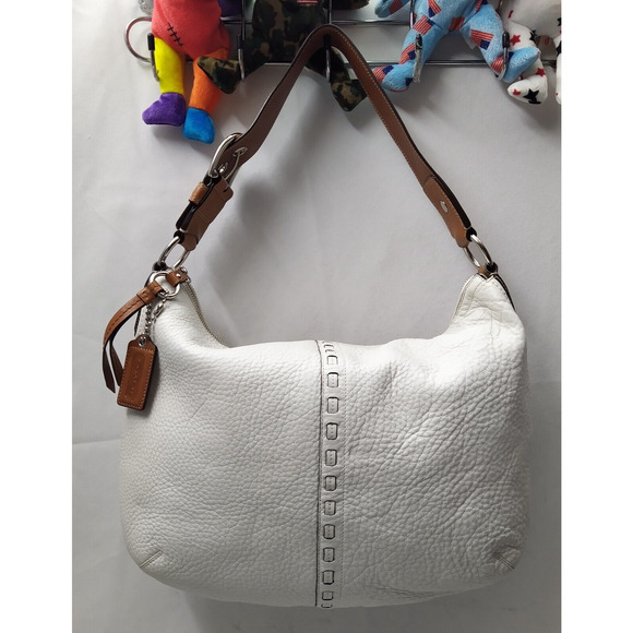 Coach White Pebbled Leather Zipper Closure Hobo Shoulder Bag - Picture 2 of 16